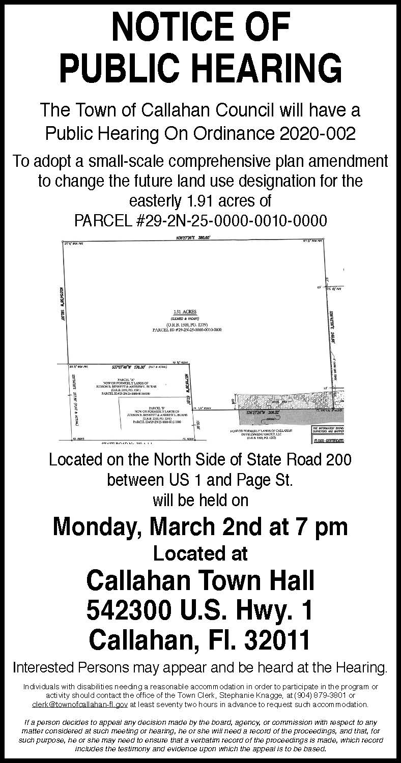 NOTICE OF PUBLIC HEARING, Public Hearing On Ordinance 2020-002
