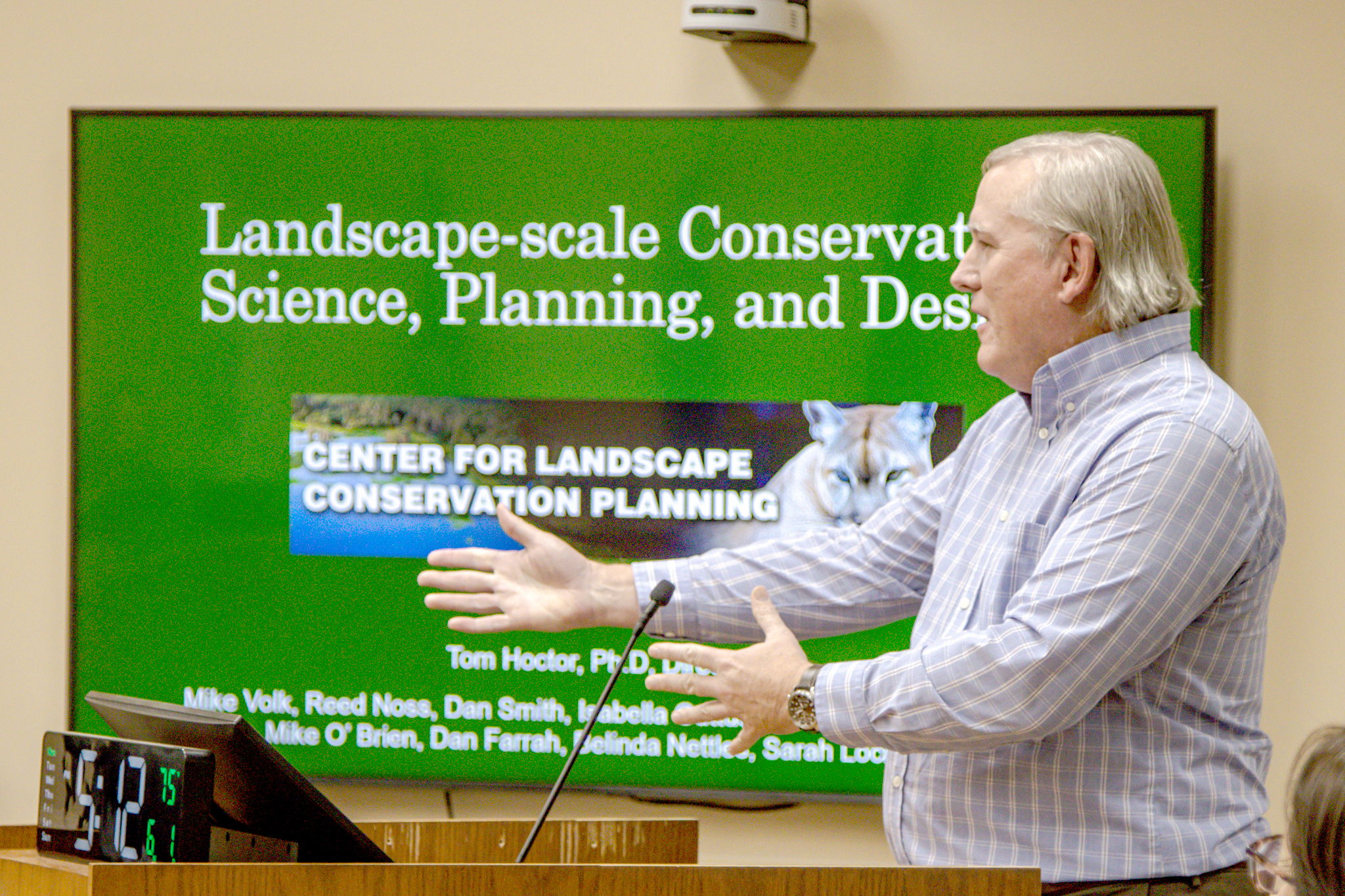 Tom Hoctor, director for the Center of Landscape and Conservation Planning at the University of Florida, talks about Florida conservation efforts June 1. Photo by Ashley Chandler
