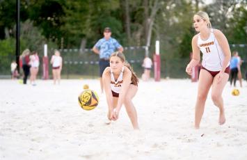 The beach volleyball team is ready for action.
