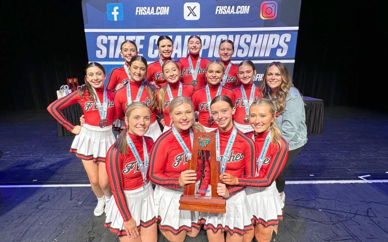 The Hilliard Middle-Senior High School cheerleaders made school history by placing second in the Game Day division at the Florida High School Athletic Association state championship Jan. 31.
