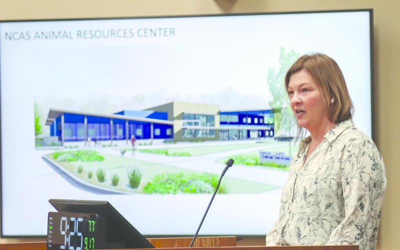 Director of Strategic Advancement and Economic Resources Brandy Carvalho presents plans for the new animal services campus.