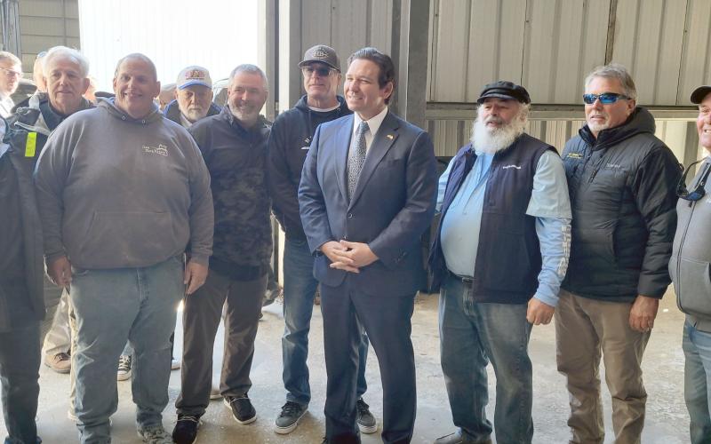 Florida Gov. Ron DeSantis joins local fishermen at Monday’s Atlantic red snapper press conference at the Amelia Island Marina. Photo by George Spicer