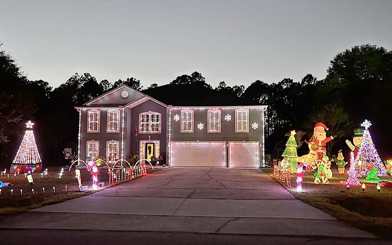 A Christmas light show twinkles in the Callahan night sky, displaying the Temple family’s holiday joy. The show can be spotted nightly until Jan. 3 at 55371 Bear Run Road, Callahan. Submitted