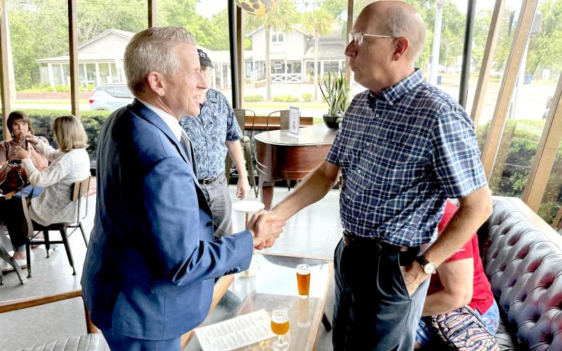 Former Florida House Speaker Paul Renner greets Nassau residents at Mocama Friday. He is one of several Republican candidates for governor. Photo by Nick Blank