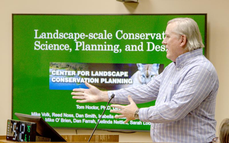 Tom Hoctor, director for the Center of Landscape and Conservation Planning at the University of Florida, talks about Florida conservation efforts June 1. Photo by Ashley Chandler