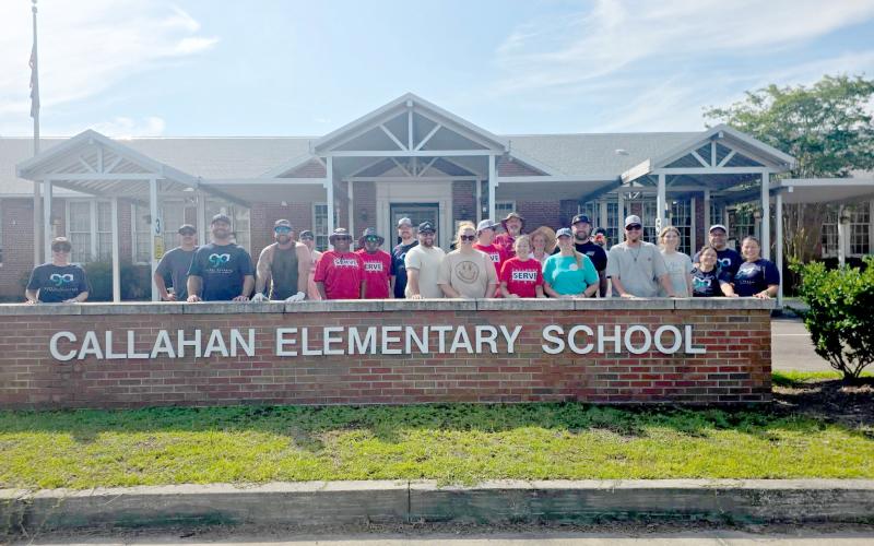 Volunteers from Callahan First Baptist Church recently worked on the landscaping at Callahan Elementary School to prepare it for the new school year. Students return to school Aug. 10 to start the 2026-27 school year. Submitted