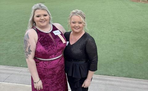 Cynthia Hicks, right, and Haley Glisson, left, attend the Nassau County Chamber of Commerce awards Jan. 30 to celebrate their business’ nominations.