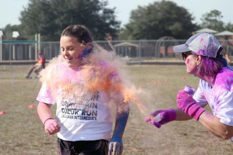 Students from the fifth grade classes of Stephen Simmons and Heather Drury participate in the Warrior Run at Callahan Intermediate School Nov. 21. 
