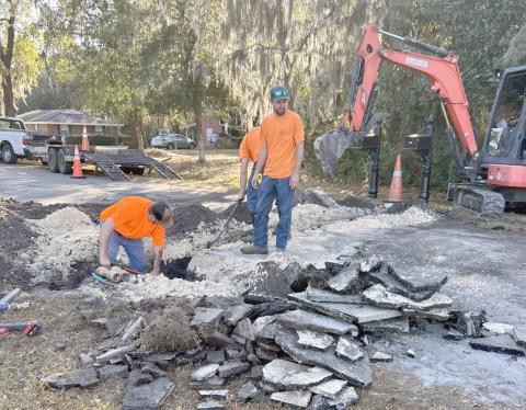 Hilliard Public Works Department employees repair a water service line on Front Street between Illinois and Florida streets Monday morning. Photo courtesy of the Town of Hilliard