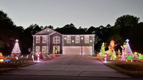 A Christmas light show twinkles in the Callahan night sky, displaying the Temple family’s holiday joy. The show can be spotted nightly until Jan. 3 at 55371 Bear Run Road, Callahan. Submitted