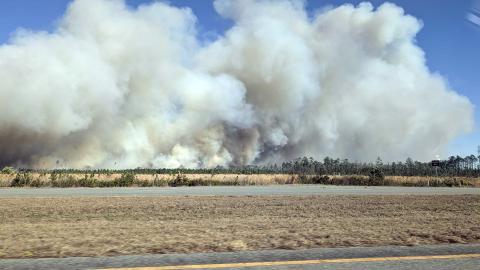 This image shows a view of the fire along U.S. 1 headed north. Photo by Brandi O’Berry