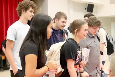 HMSHS students Jayden Kjensino, Paul Nighbert, Madison Hemingway, Alina Roberts, and Andrew Burgess stand together as they learn about different career opportunities.