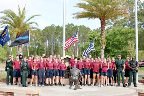 Deputies with the Nassau County Sheriff’s Office join West Nassau High School Air Force JROTC cadets for the annual Law Enforcement Torch Run in support of Special Olympics Florida. 