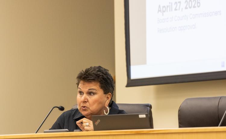 Superintendent Kathy Burns speaks at the March 23 school board workshop. Photo by Nick Blank