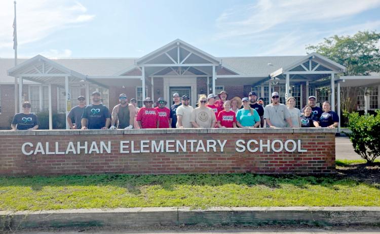 Volunteers from Callahan First Baptist Church recently worked on the landscaping at Callahan Elementary School to prepare it for the new school year. Students return to school Aug. 10 to start the 2026-27 school year. Submitted