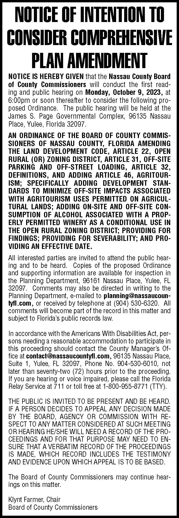 Legals | Nassau County Record, Callahan, Florida