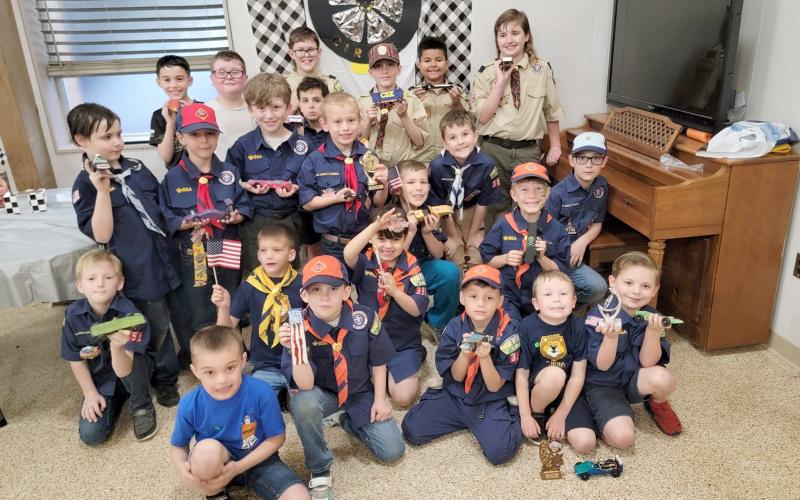 Callahan Cub Scout Pack 351 races in the annual Pinewood Derby March 9 at Callahan Methodist Church. Each scout worked with his family to design a vehicle to race, with themes including a CSX train, a Back to the Future car, SpongeBob and Minecraft cars and more.